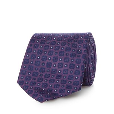 Purple pure silk geometric patterned tie
